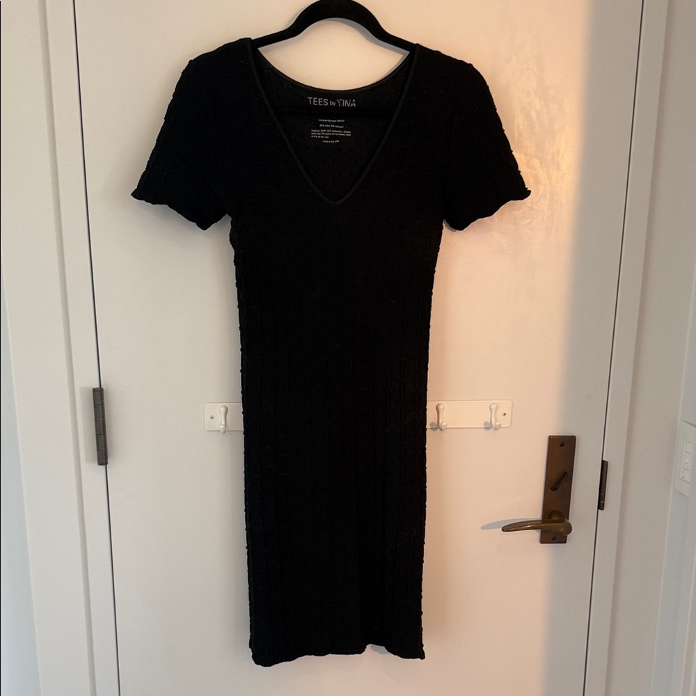 Tees by Tina Elegant Black Lattice Textured Midi Dress